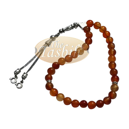 33-Manik Batu Akik Madu Kecil 7 mm Tasbih Batu Akik Aksen Perak &amp; Jimat Kizilay
