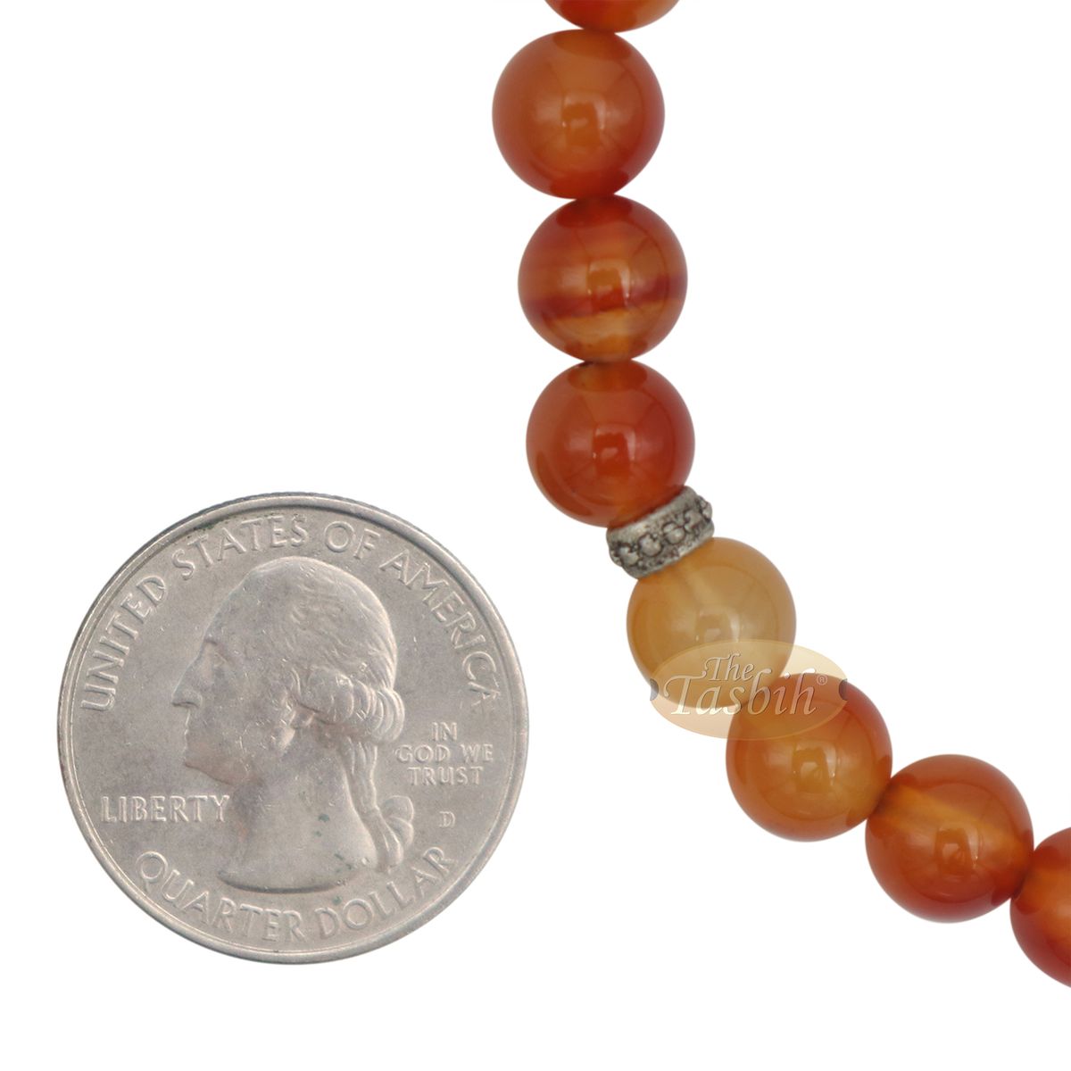 Honey Red Carnelian 8 mm 33 Beads with Round Crescent Moon Charm Tasbih