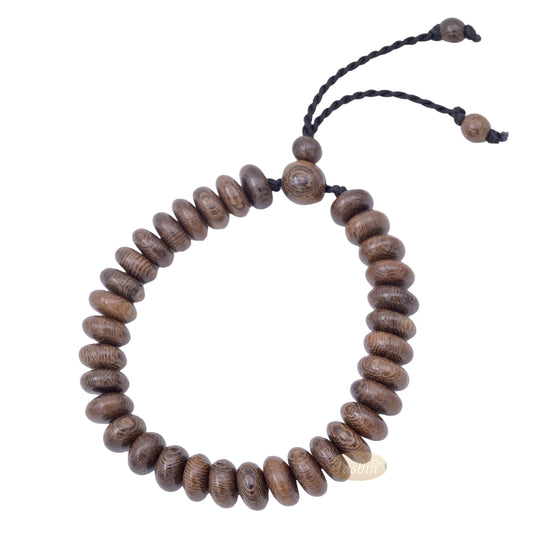Beaded Bracelet Misbaha - Adjustable Saucer-Shaped Size 6x11mm Johar Wood 33-Bead