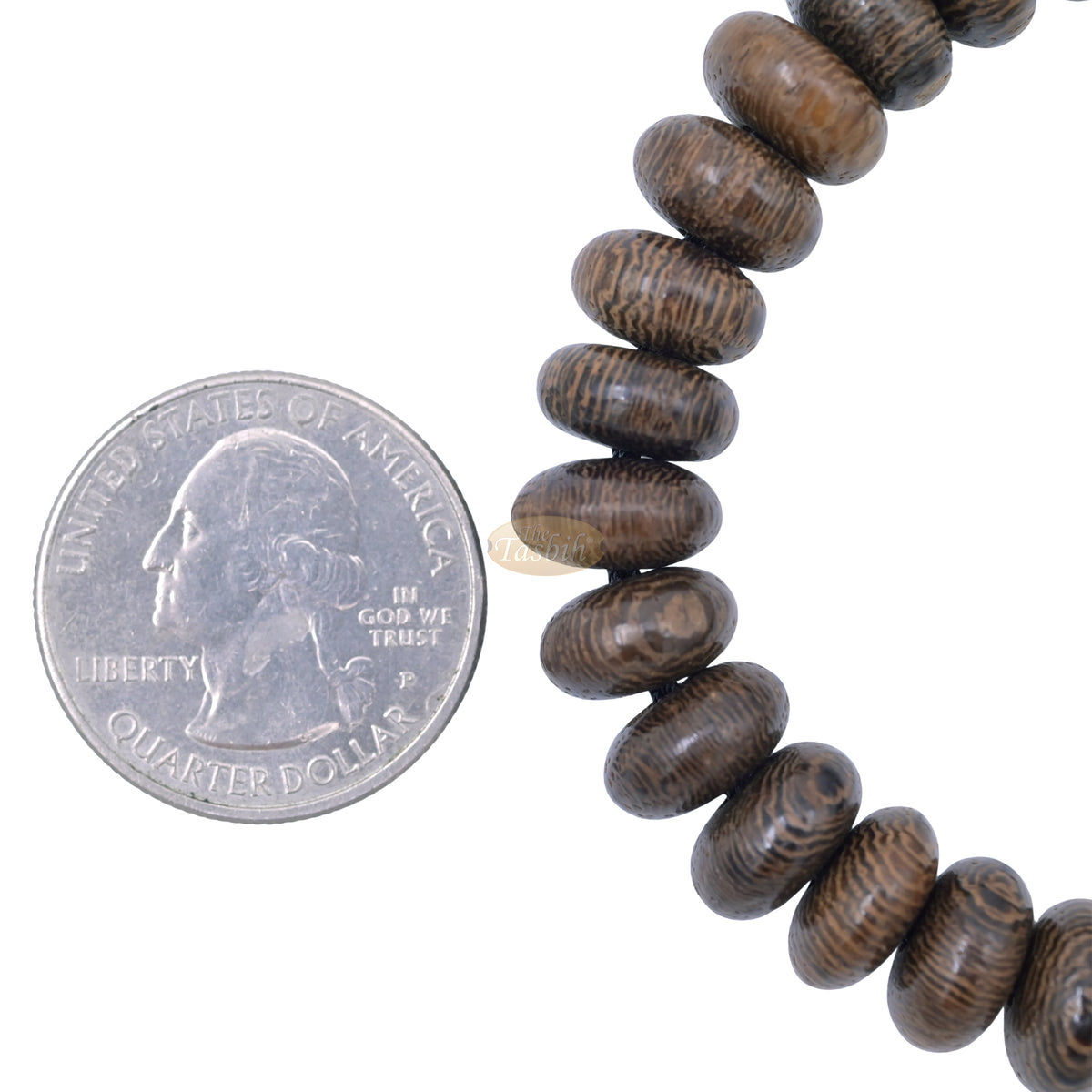 Beaded Bracelet Misbaha - Adjustable Saucer-Shaped Size 6x11mm Johar Wood 33-Bead