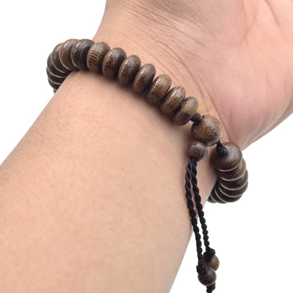 Beaded Bracelet Misbaha - Adjustable Saucer-Shaped Size 6x11mm Johar Wood 33-Bead