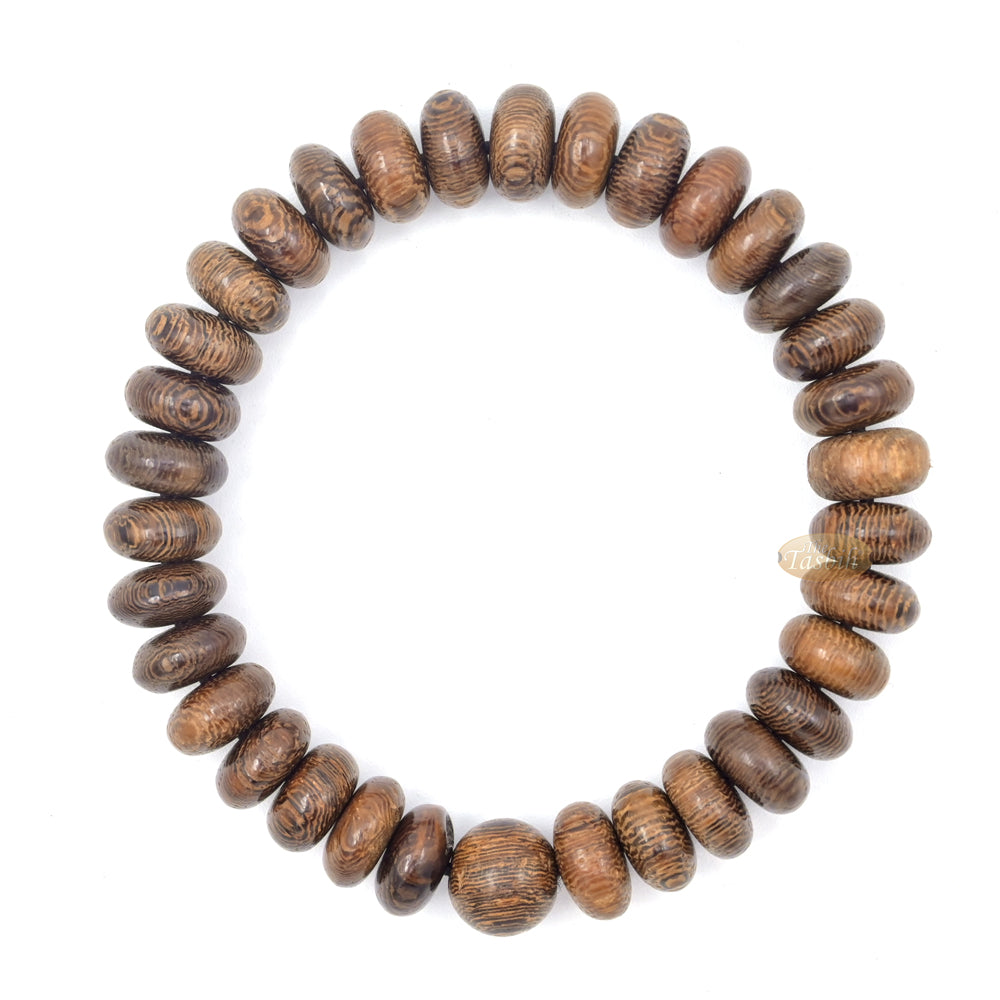 Johar Wood 33-Bead Elastic String 6×11 mm Oval-Shaped Prayer Bead Bracelet