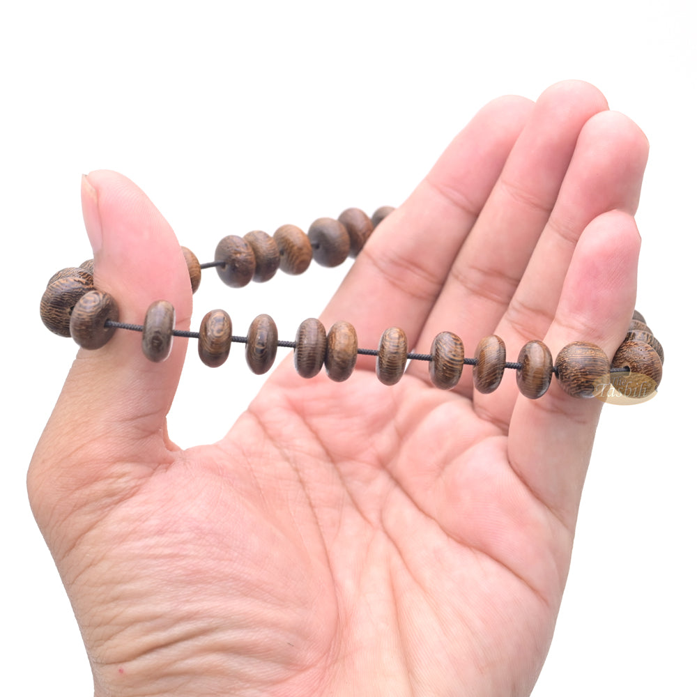 Johar Wood 33-Bead Elastic String 6×11 mm Oval-Shaped Prayer Bead Bracelet