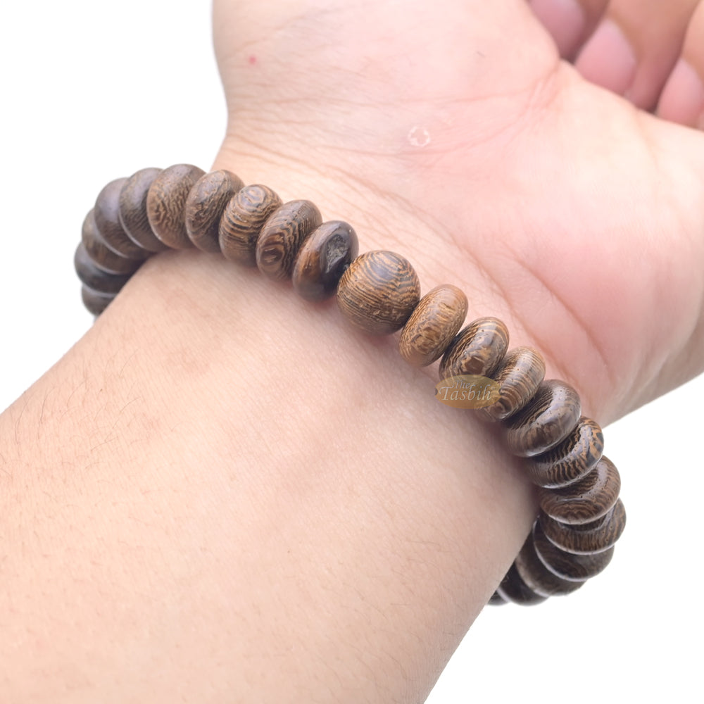 Johar Wood 33-Bead Elastic String 6×11 mm Oval-Shaped Prayer Bead Bracelet