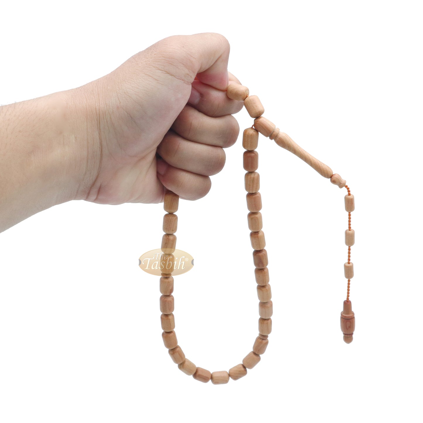 Tasbih Kayu Juniper Coklat Muda 9x12 mm Desain Silinder 33-Ct Tasbih Dzikir Buatan Tangan