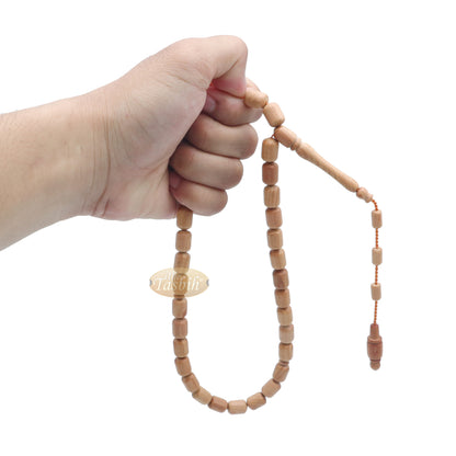 Tasbih Kayu Juniper Coklat Muda 9x12 mm Desain Silinder 33-Ct Tasbih Dzikir Buatan Tangan