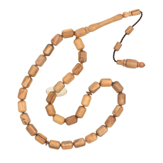 Brown Olive Wood Tasbih 9×12 mm Cylinder Design 33-Ct Handmade Prayer Dhikr Beads