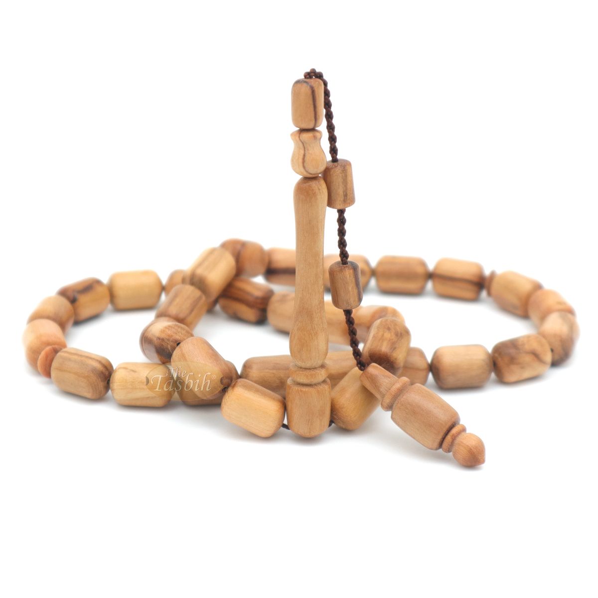 Brown Olive Wood Tasbih 9×12 mm Cylinder Design 33-Ct Handmade Prayer Dhikr Beads