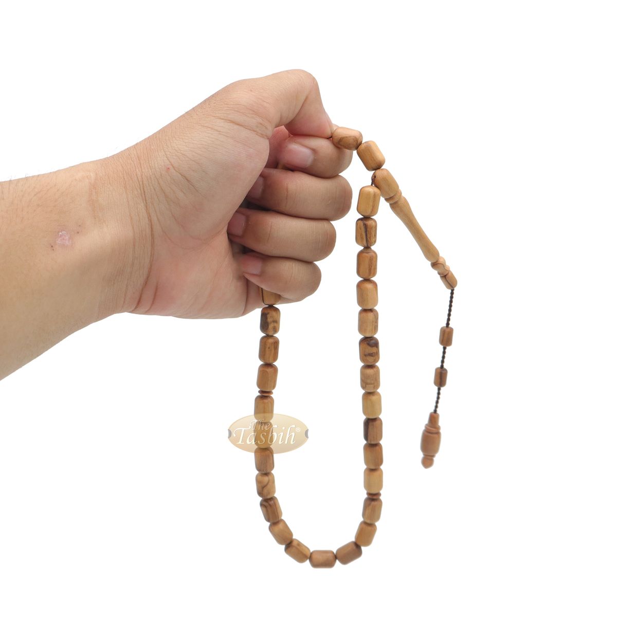 Brown Olive Wood Tasbih 9×12 mm Cylinder Design 33-Ct Handmade Prayer Dhikr Beads