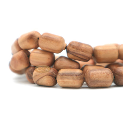 Brown Olive Wood Tasbih 9×12 mm Cylinder Design 33-Ct Handmade Prayer Dhikr Beads