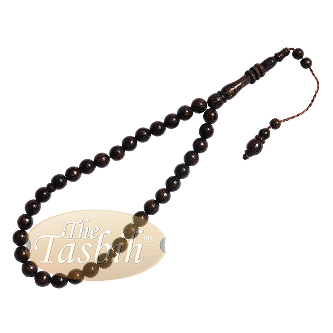 Natural Exotic Wenge Wood 33-Bead Rosary 9mm Beads with Rings on Alif Imam