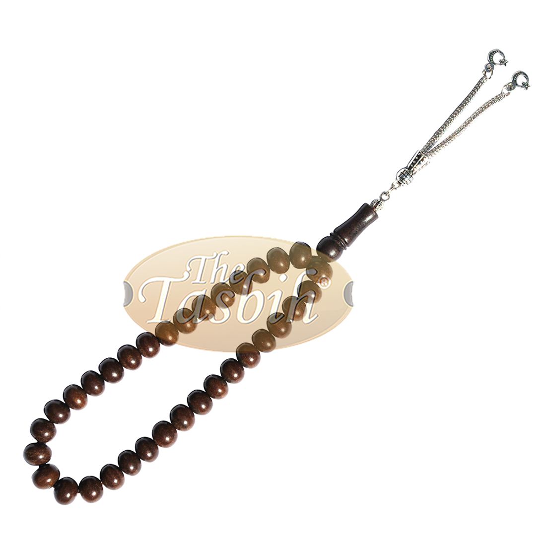 Natural Walnut Wood 33-bead Prayer Beads 8x10mm Ornamental Tassel