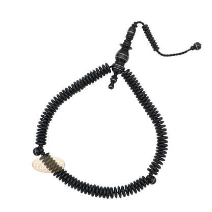 Black Wood Disc-Shaped Prayer Beads Tasbih - Handcrafted 3x11 mm 99-beads Carved Alif