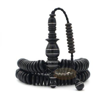 Black Wood Disc-Shaped Prayer Beads Tasbih - Handcrafted 3x11 mm 99-beads Carved Alif