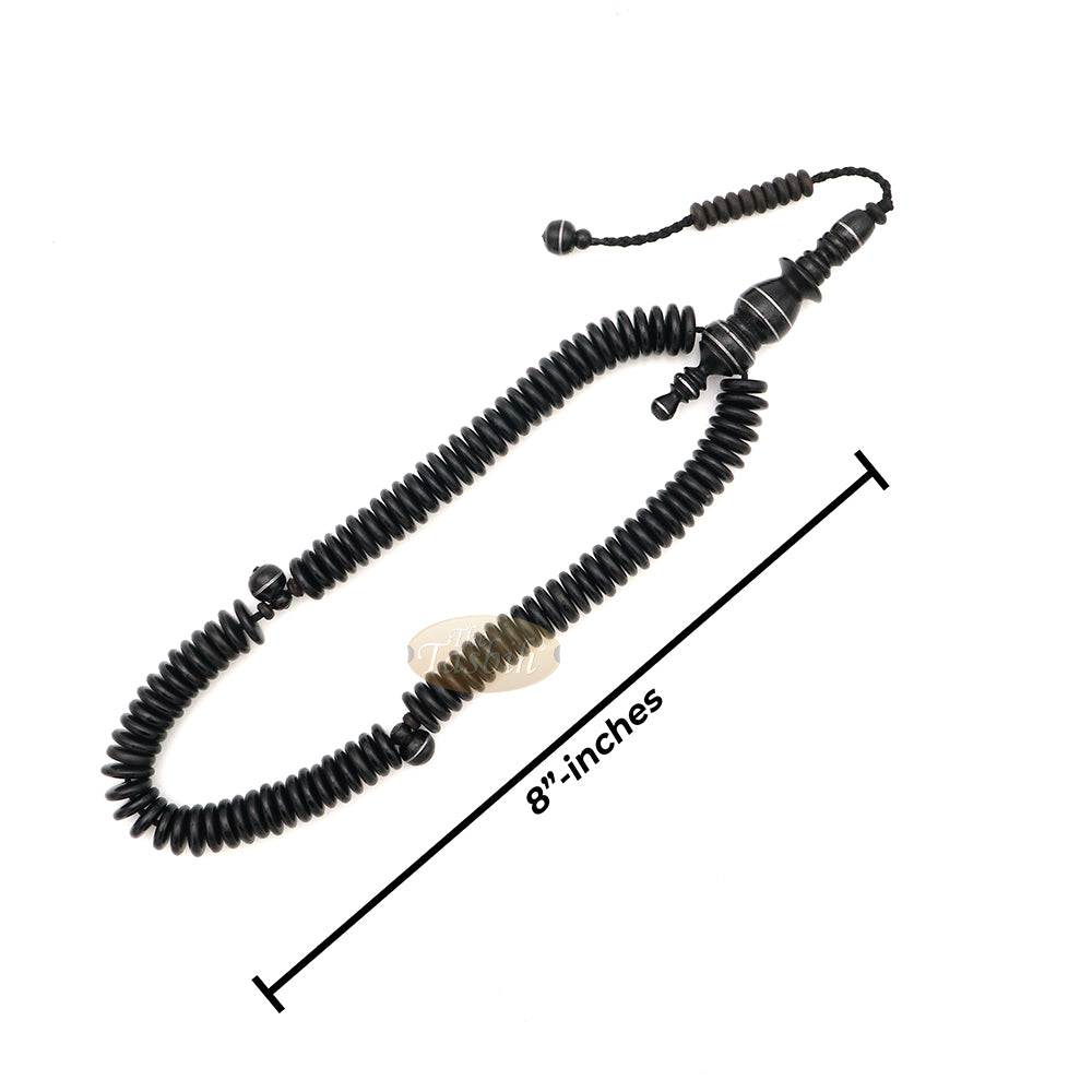 Black Wood Disc-Shaped Prayer Beads Tasbih - Handcrafted 3x11 mm 99-beads Carved Alif