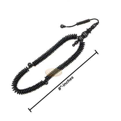 Black Wood Disc-Shaped Prayer Beads Tasbih - Handcrafted 3x11 mm 99-beads Carved Alif