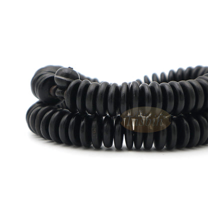 Black Wood Disc-Shaped Prayer Beads Tasbih - Handcrafted 3x11 mm 99-beads Carved Alif