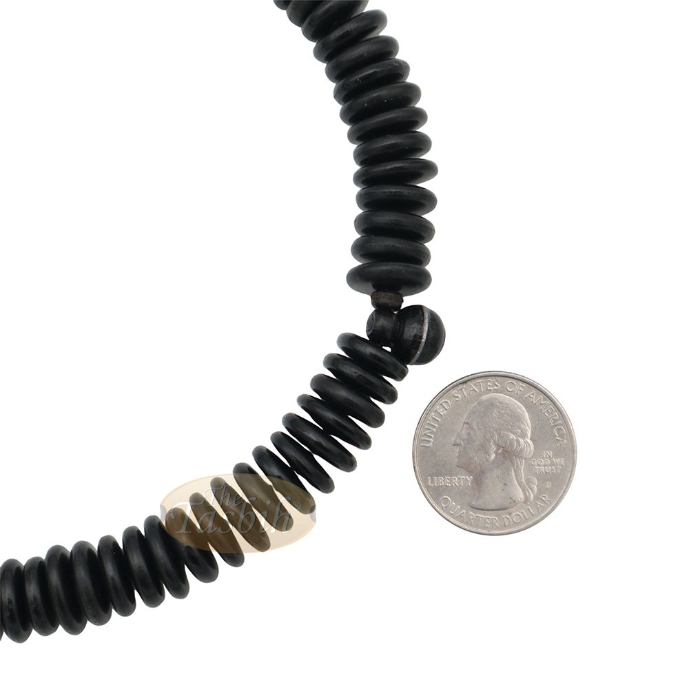 Black Wood Disc-Shaped Prayer Beads Tasbih – Handcrafted 3×11 mm 99-beads Carved Alif