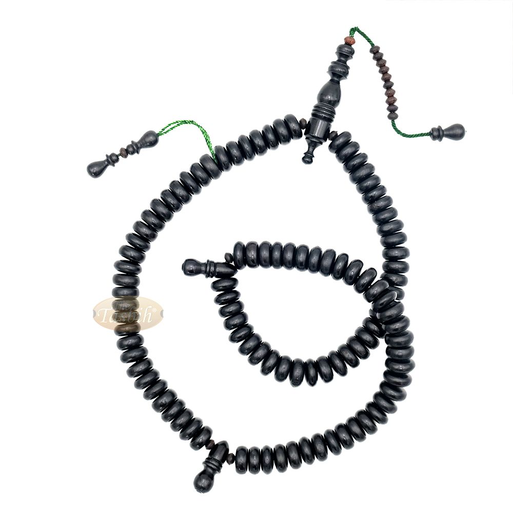 Black Wood Disc Prayer Beads Tasbih Handcrafted 7x17mm 99-beads Carved Alif