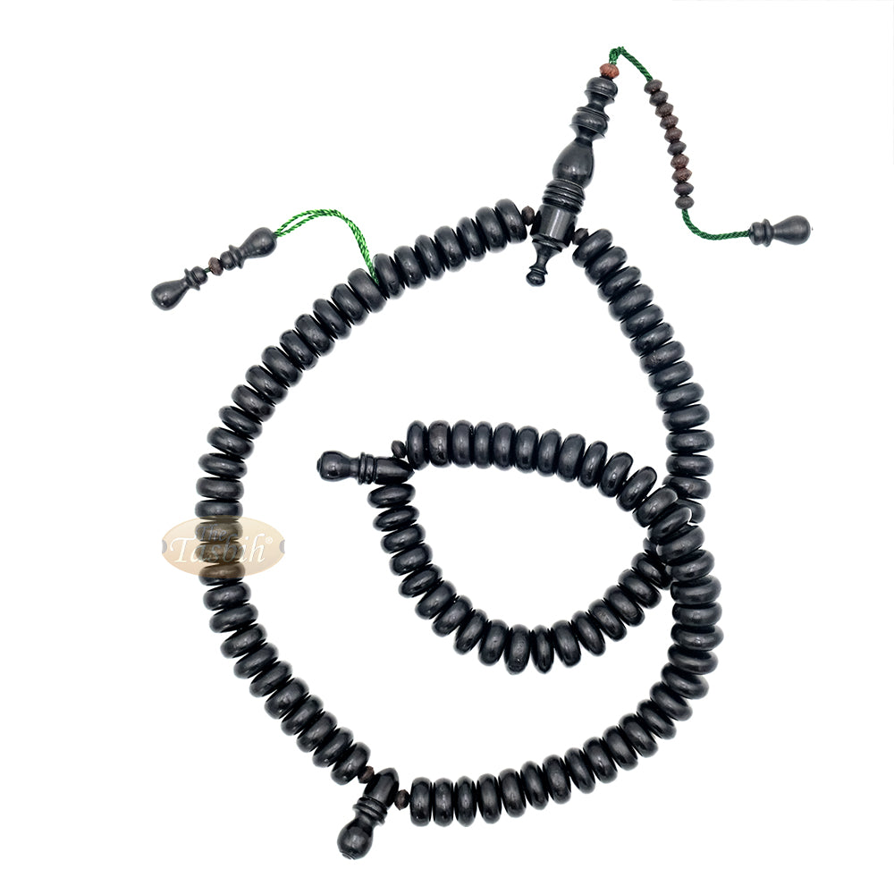 Black Wood Disc Prayer Beads Tasbih Handcrafted 7x17 mm 99-beads Carved Alif
