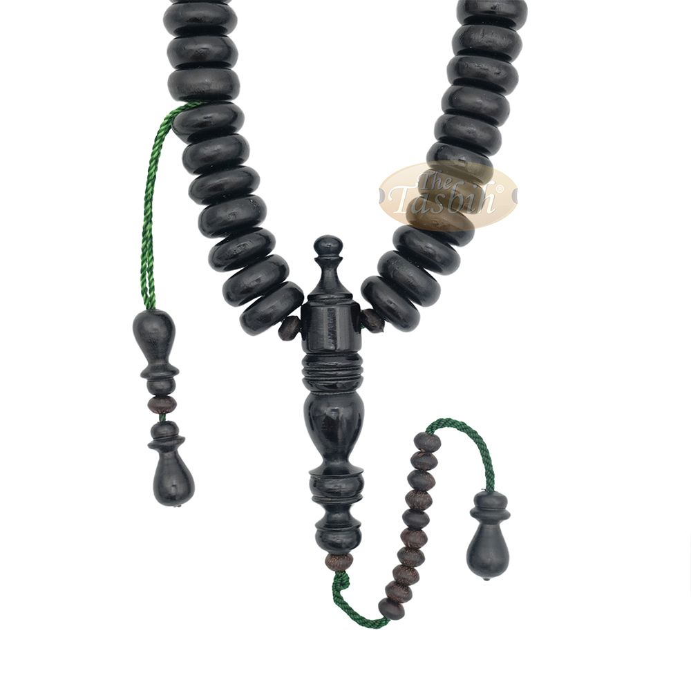 Black Wood Disc Prayer Beads Tasbih Handcrafted 7x17mm 99-beads Carved Alif