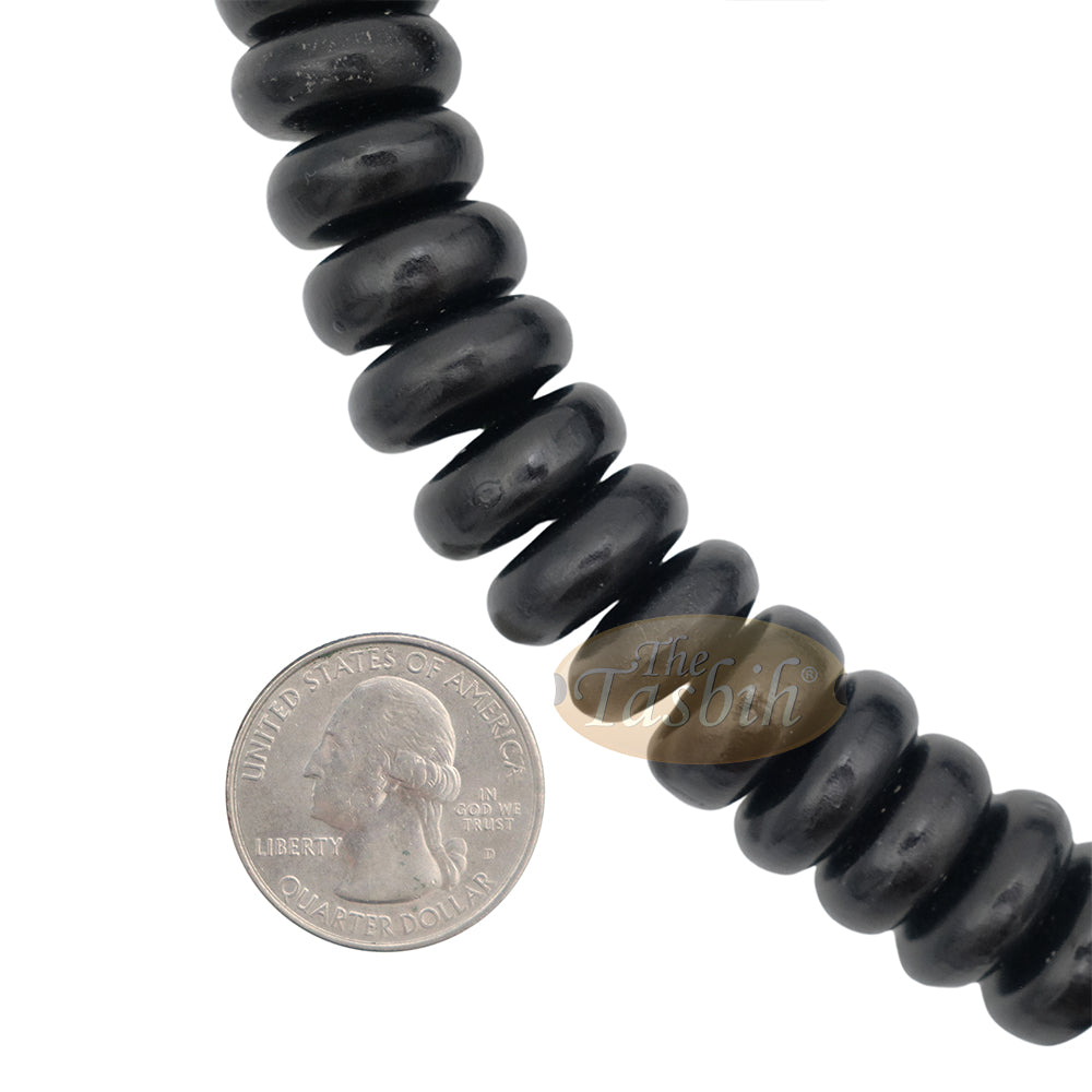 Black Wood Disc Prayer Beads Tasbih Handcrafted 7x17 mm 99-beads Carved Alif
