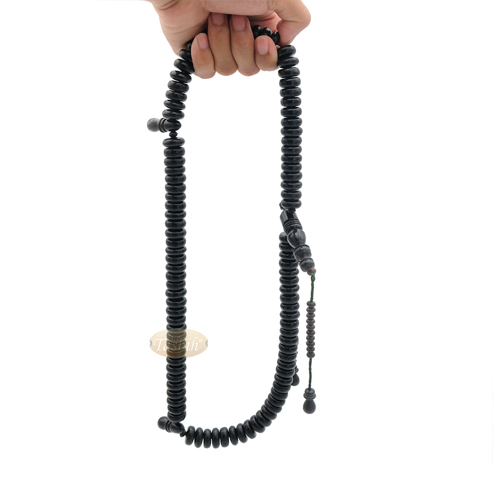 Black Wood Disc Prayer Beads Tasbih Handcrafted 7x17 mm 99-beads Carved Alif