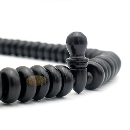 Black Wood Disc Prayer Beads Tasbih Handcrafted 7x17mm 99-beads Carved Alif