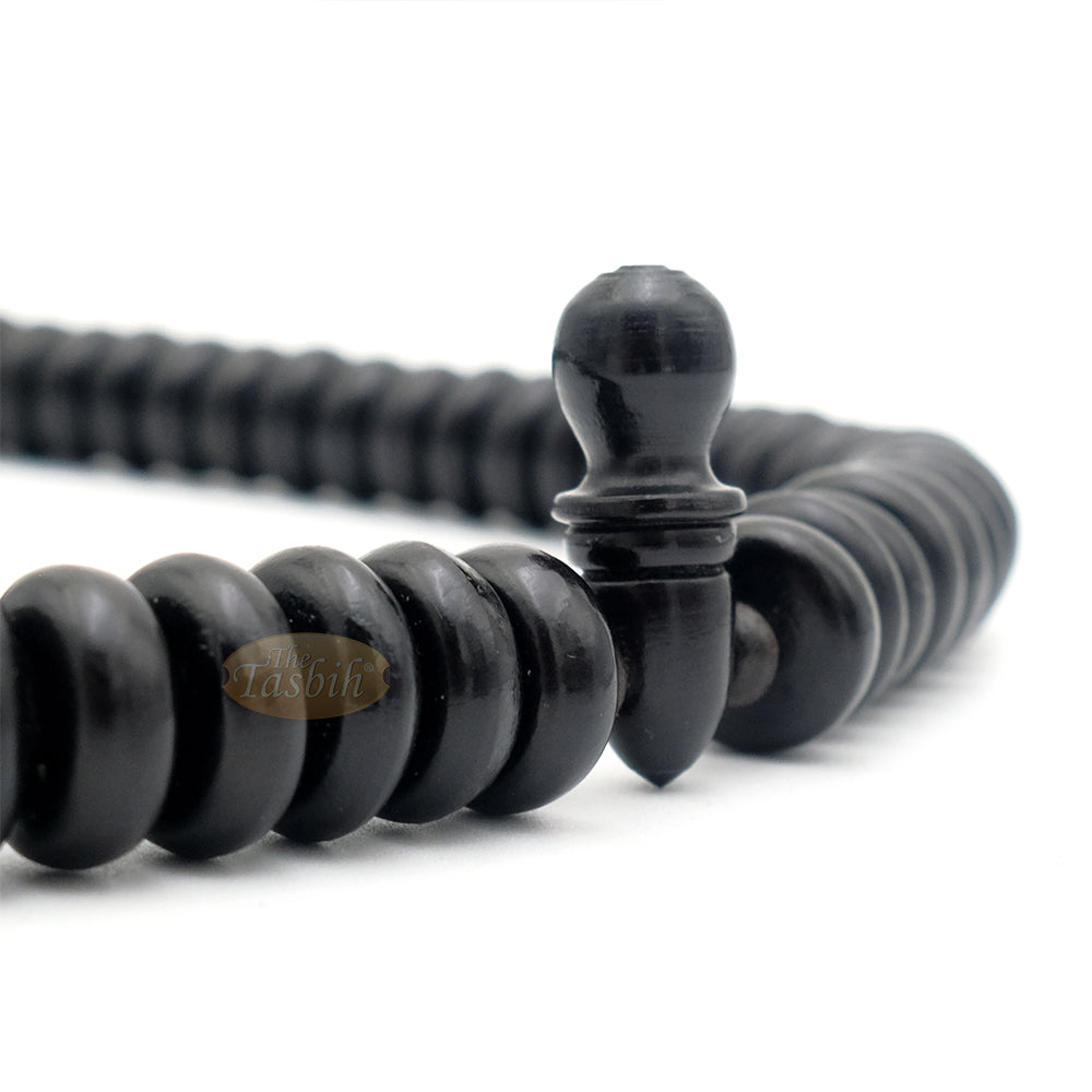 Black Wood Disc Prayer Beads Tasbih Handcrafted 7x17 mm 99-beads Carved Alif