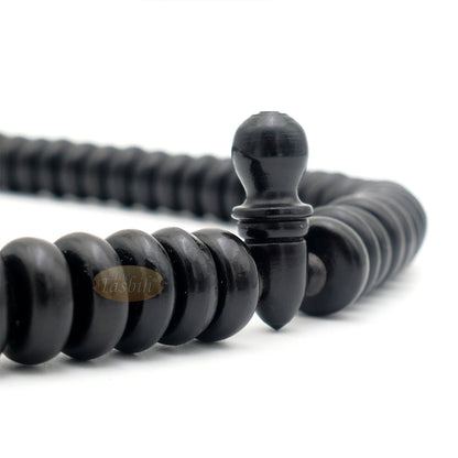 Black Wood Disc Prayer Beads Tasbih Handcrafted 7x17 mm 99-beads Carved Alif