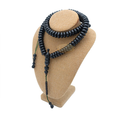 Black Wood Disc Prayer Beads Tasbih Handcrafted 7x17 mm 99-beads Carved Alif
