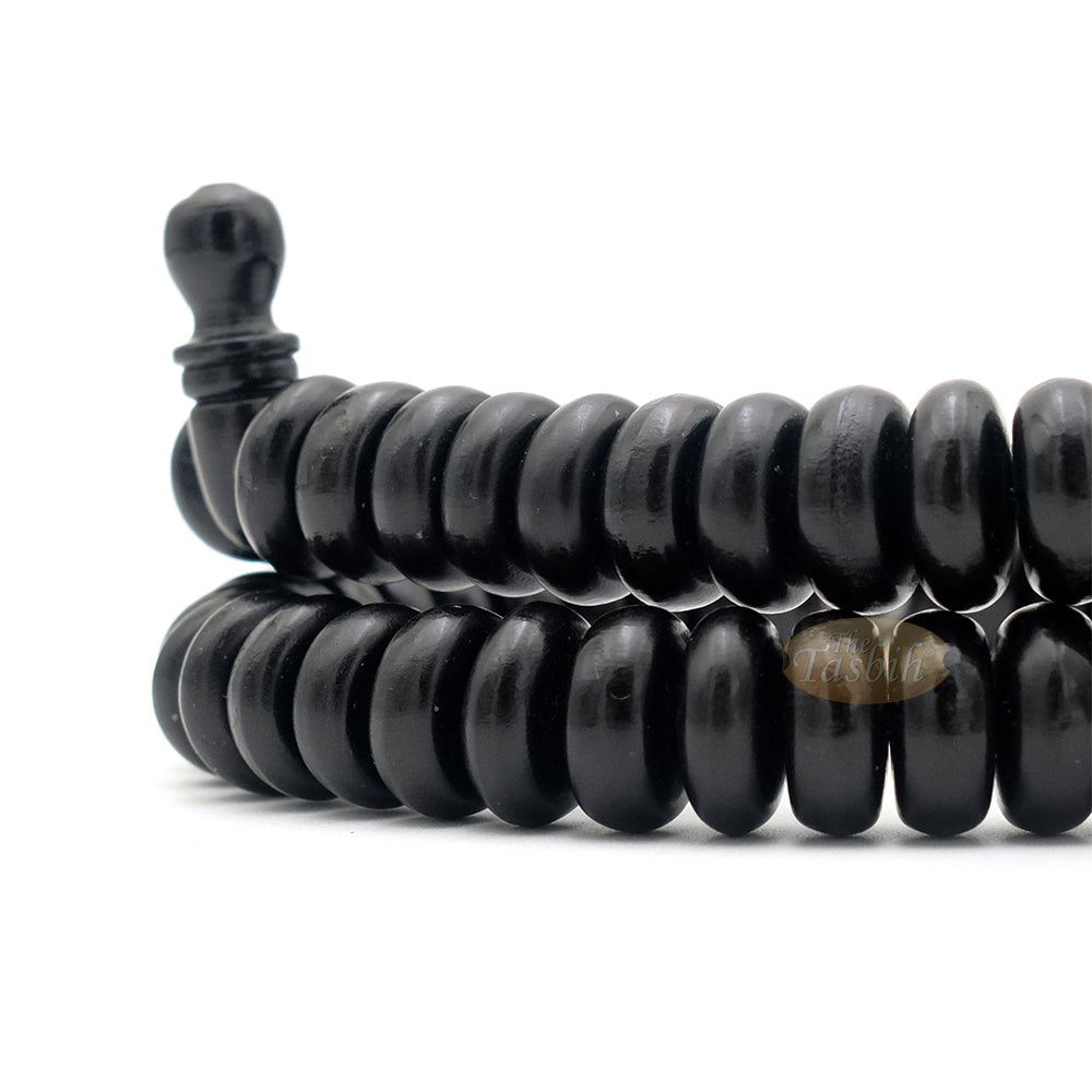 Black Wood Disc Prayer Beads Tasbih Handcrafted 7x17 mm 99-beads Carved Alif