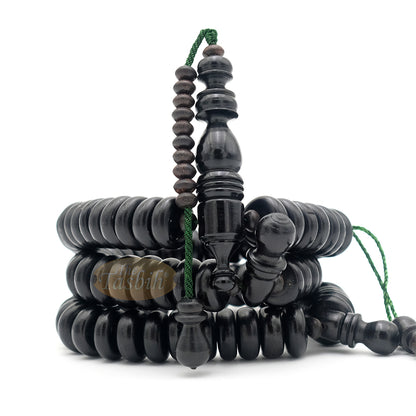 Black Wood Disc Prayer Beads Tasbih Handcrafted 7x17 mm 99-beads Carved Alif