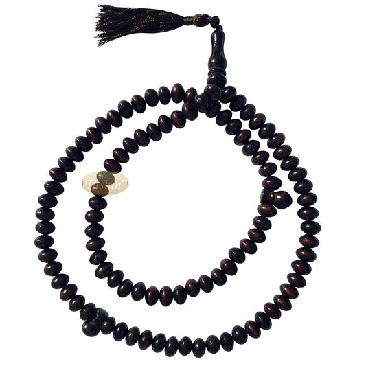 Large Wood Misbaha Tasbih Prayer Beads 8×11 mm Dark Brown Boxwood Muslim Necklace