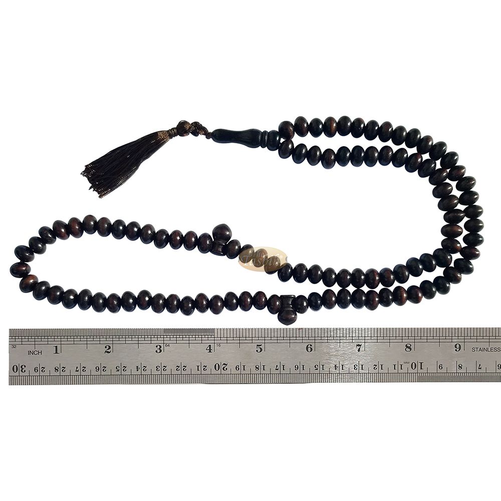 Large Wood Misbaha Tasbih Prayer Beads 8x11mm Dark Brown Boxwood Muslim Necklace