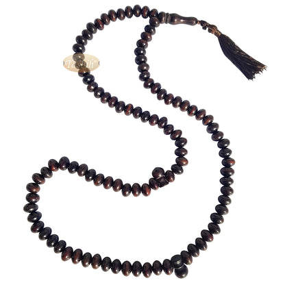 Large Wood Misbaha Tasbih Prayer Beads 8x11 mm Dark Brown Boxwood Muslim Necklace
