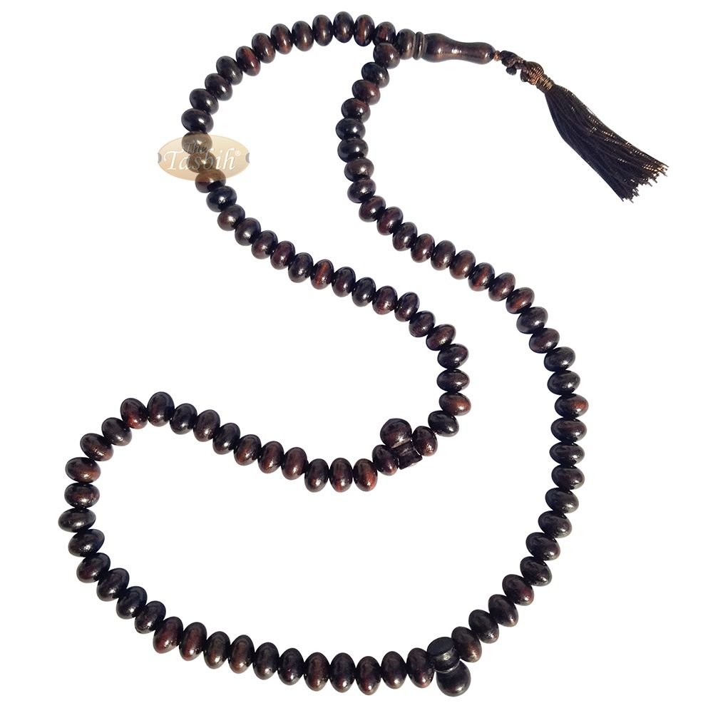 Large Wood Misbaha Tasbih Prayer Beads 8×11 mm Dark Brown Boxwood Muslim Necklace