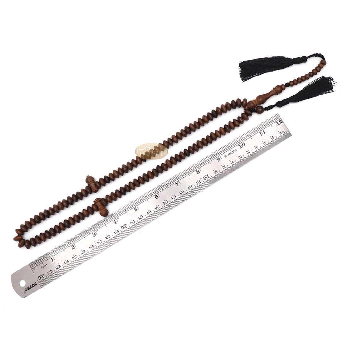 Muslim Johar Natural Wood Handmade Tasbih 10x5mm 99-Bead Flat Oval Prayer Beads Muslim Rosary