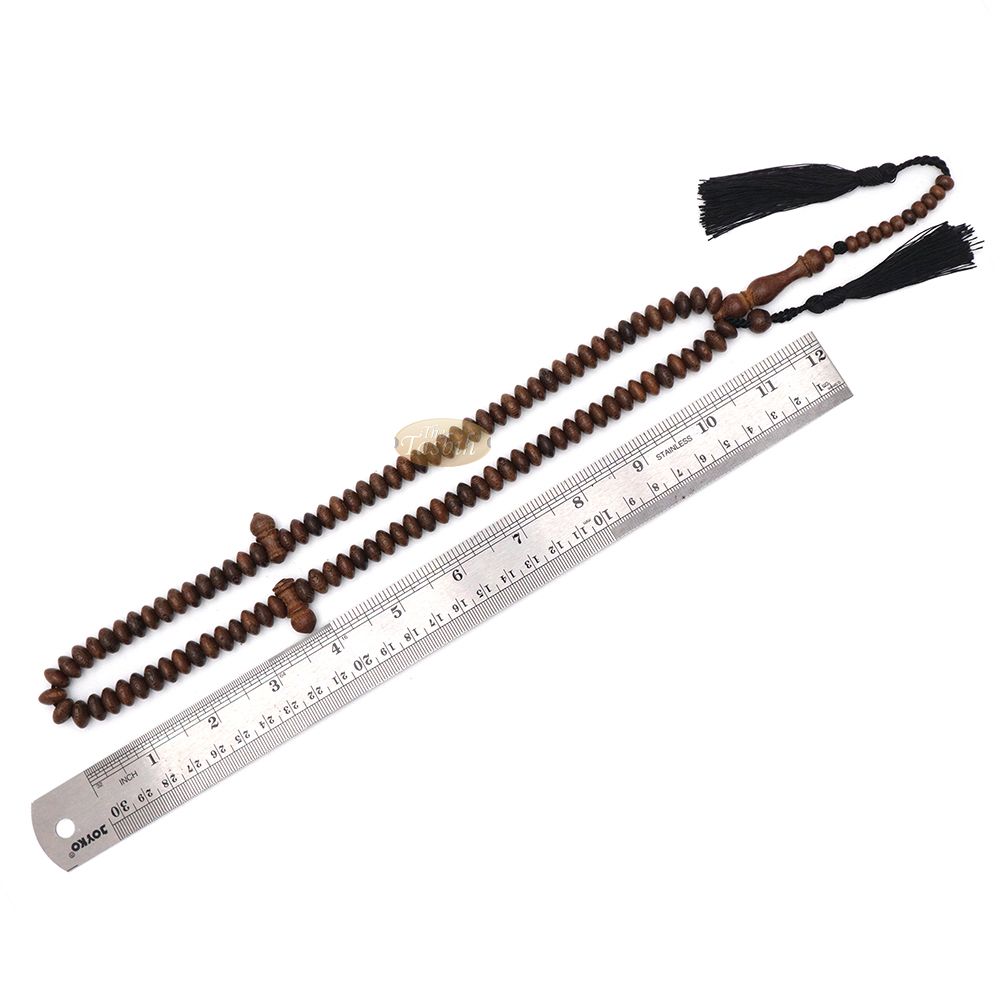 Muslim Natural Johar Wenge Wood Handmade Tasbih 10×5 mm 99-Bead Flat Oval Misbaha Prayer Beads
