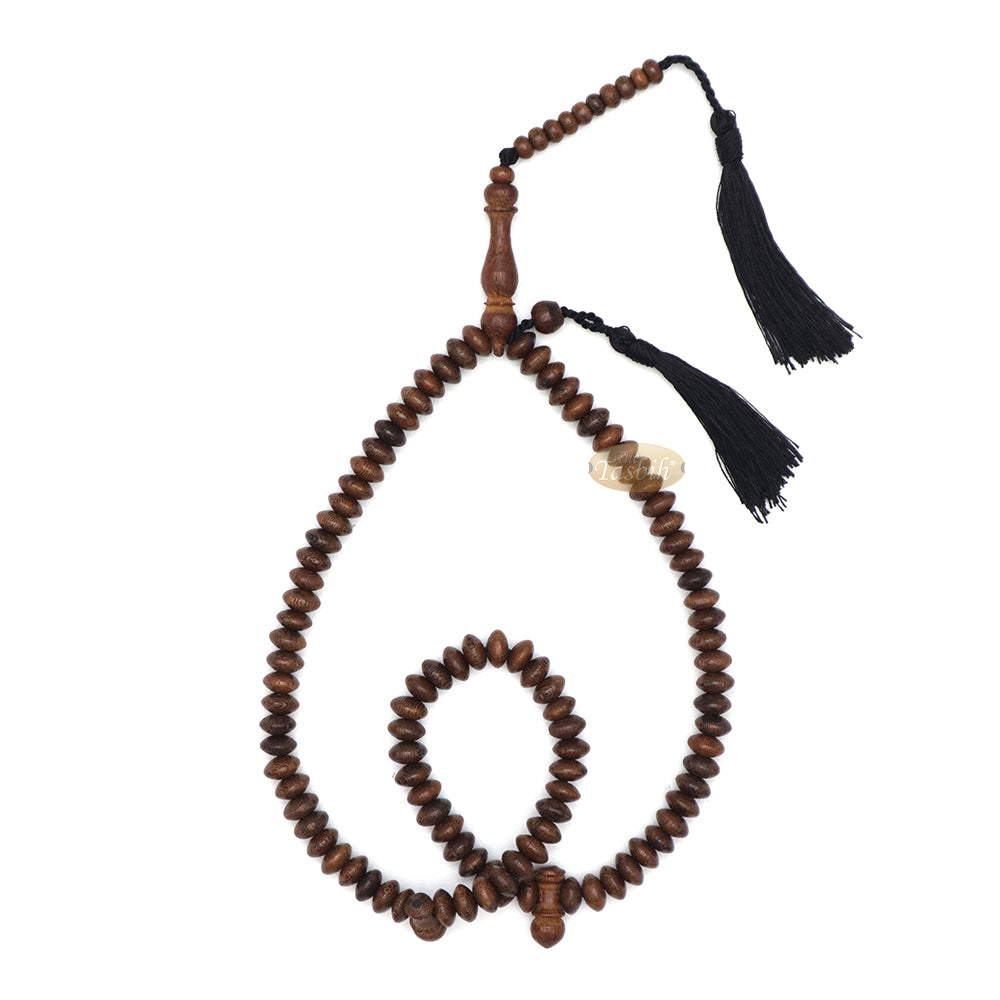 Tasbih Muslim Alami Johar Wenge Kayu Buatan Tangan 10x5 mm 99 Butir Misbaha Oval Datar