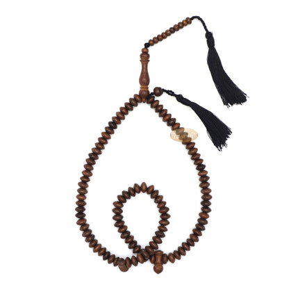 Tasbih Muslim Alami Johar Wenge Kayu Buatan Tangan 10x5 mm 99 Butir Misbaha Oval Datar