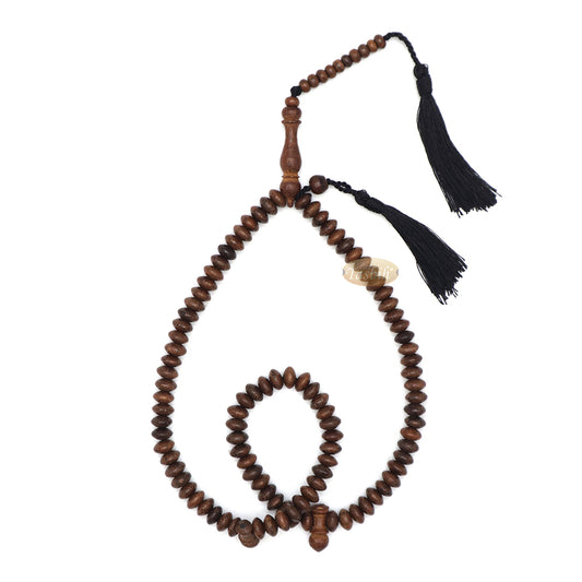 Muslim Natural Johar Wenge Wood Handmade Tasbih 10x5 mm 99-Bead Flat Oval Misbaha Prayer Beads