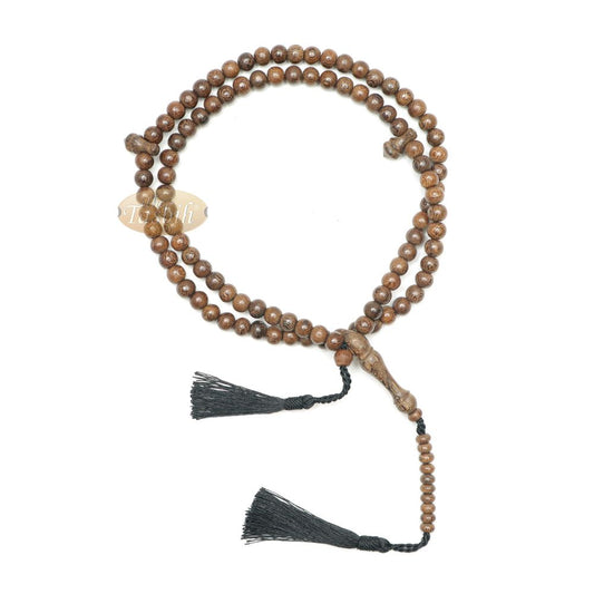 Wooden Islamic Prayer Beads – Natural Johar Tasbih 99 Ct Round 8 mm Beads with Black Tassels