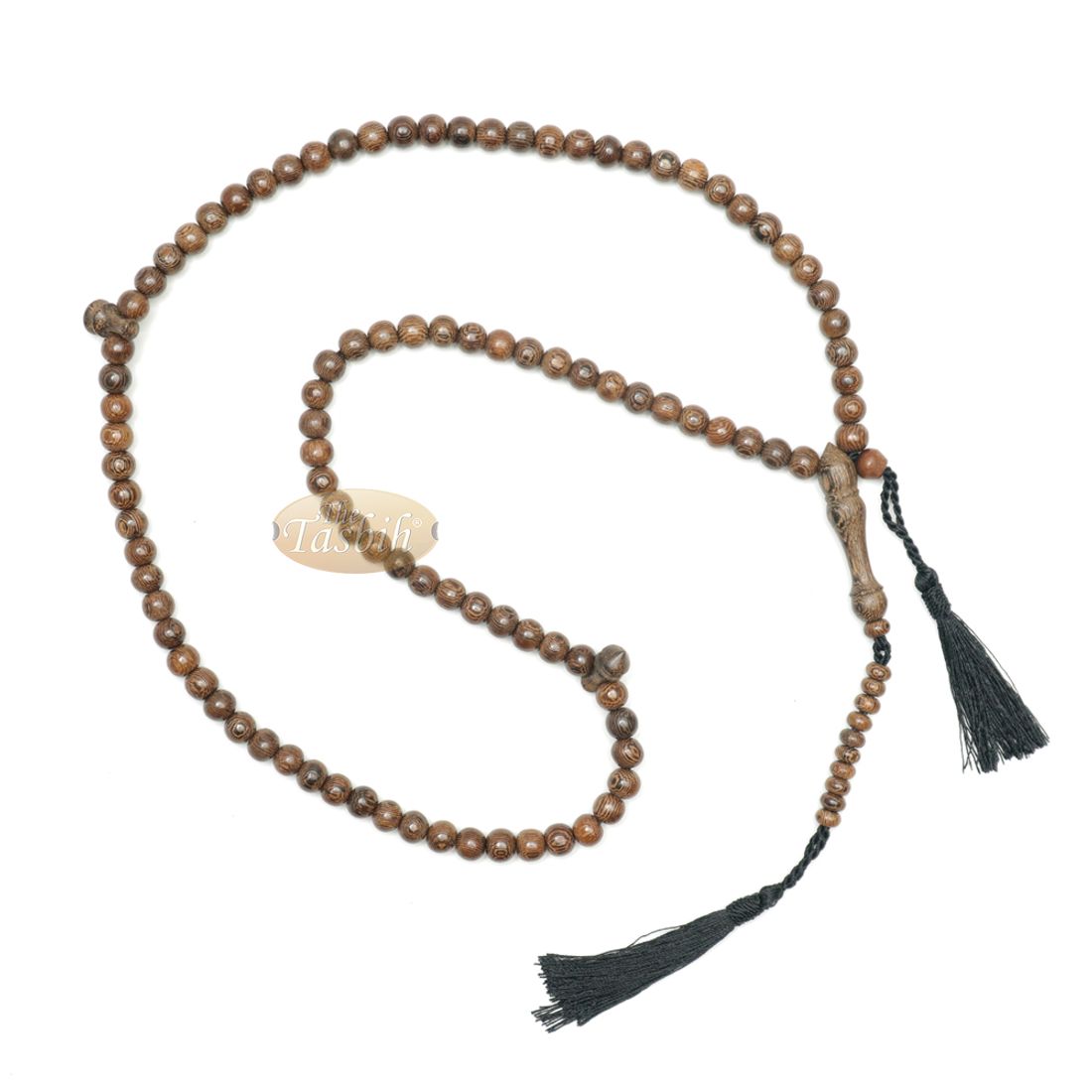 Wooden Islamic Prayer Beads – Natural Johar Tasbih 99 ct Round 8mm Beads with Black Tassels
