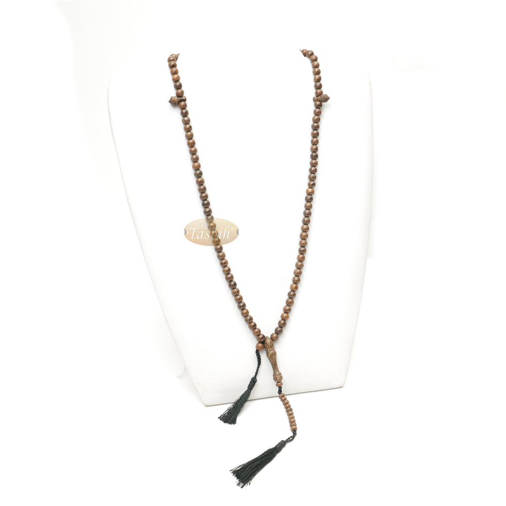 Wooden Islamic Prayer Beads - Natural Johar Tasbih 99 Ct Round 8 mm Beads with Black Tassels