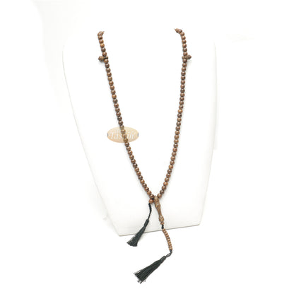 Wooden Islamic Prayer Beads - Natural Johar Tasbih 99 Ct Round 8 mm Beads with Black Tassels