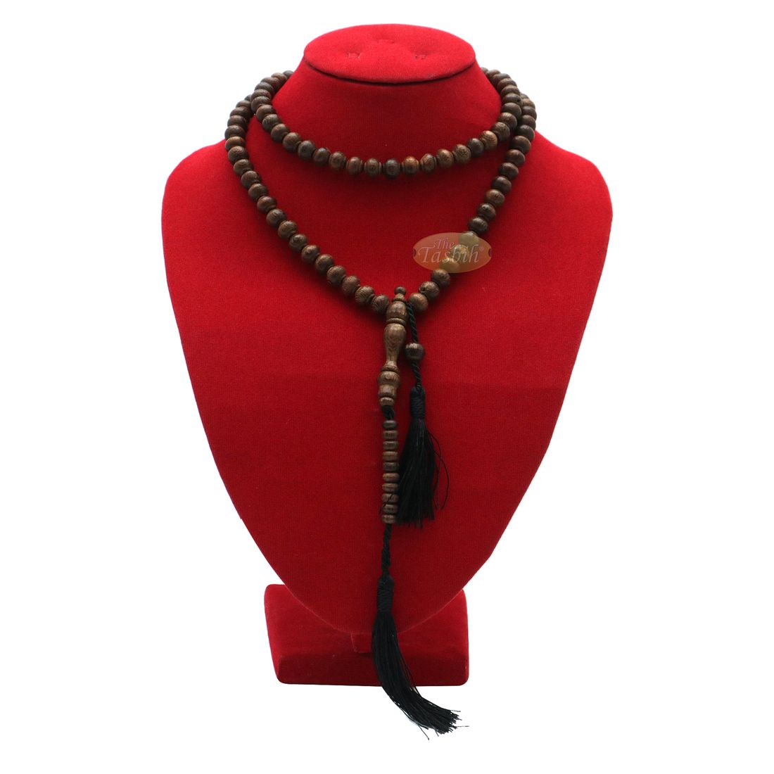 Wooden Islamic Prayer Beads – Natural Johar Asian Wenge Wood Tasbih 99ct Contoured 8x7mm Beads with Black Tassels in GIFT BOX