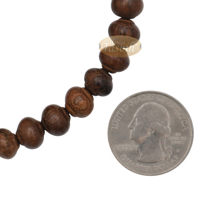 Wooden Islamic Prayer Beads - Natural Johar Asian Wenge Wood Tasbih 99 count Contoured 8x7 mm Beads with Black Tassels In Gift Box By