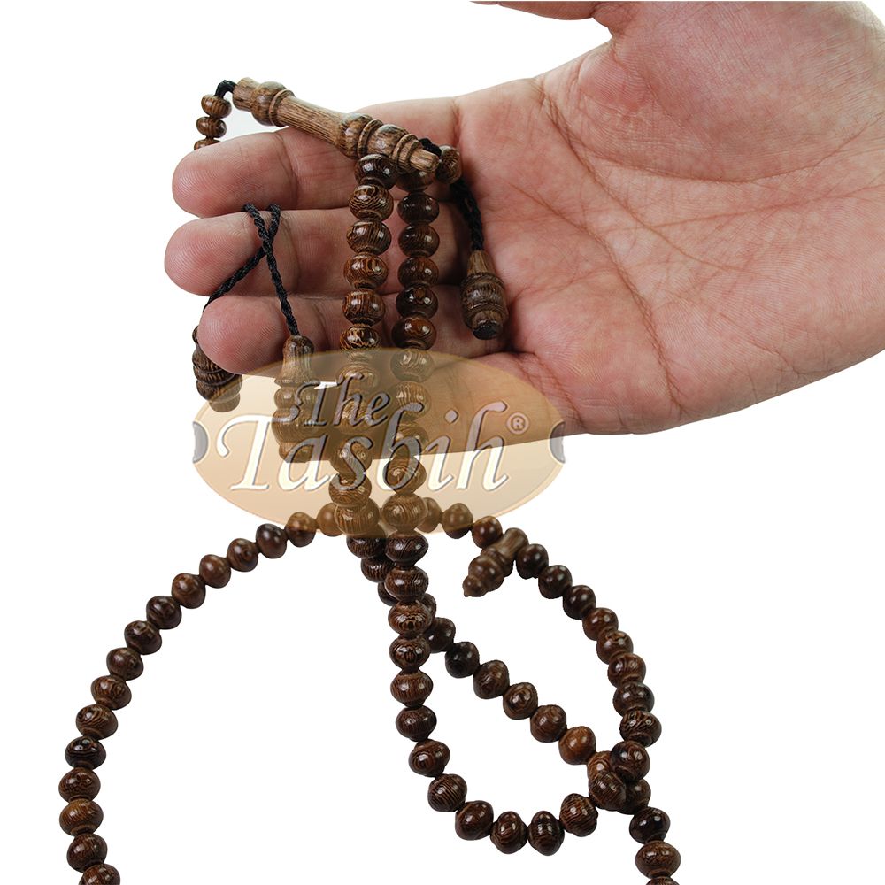 Wooden Islamic Prayer Beads – Natural Johar Wood Tasbih 99 count Contoured Beads In Gift Box By