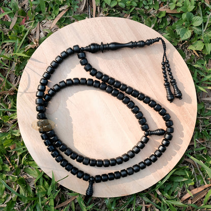 Black Wood 9x11 mm Short Barrel 99-Bead Islamic Tasbih with Dual Counter